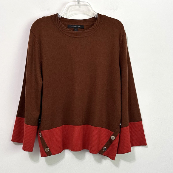 Marc New York Sweater L Orange Brown Button Pullover Colorblock 3/4 Sleeve Thin - Picture 1 of 9